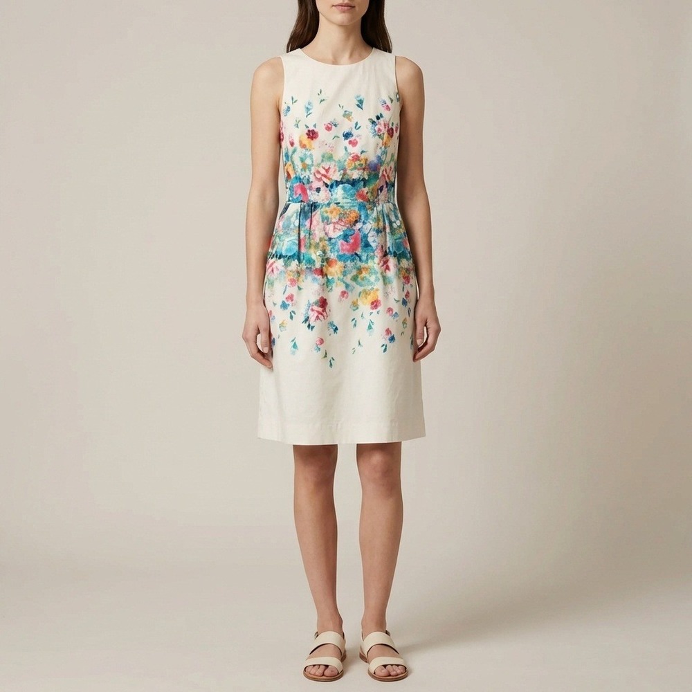 Maeve Anthropologie Floral Fit and Flare Bohemian Dress Ivory Multicolor‎ Size 2